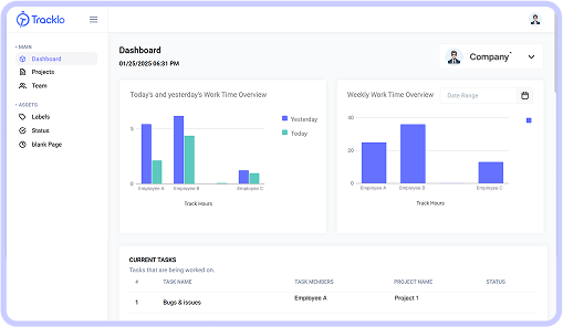 Productivity analytics dashboard image with performance insights | Tracklo