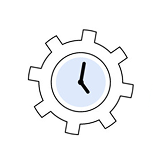 Clock icon embedded in a gear wheel, symbolizing time management and mechanical efficiency.