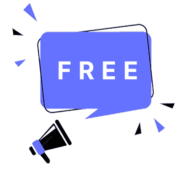 Illustration of a speech bubble and megaphone announcing Tracklo is free