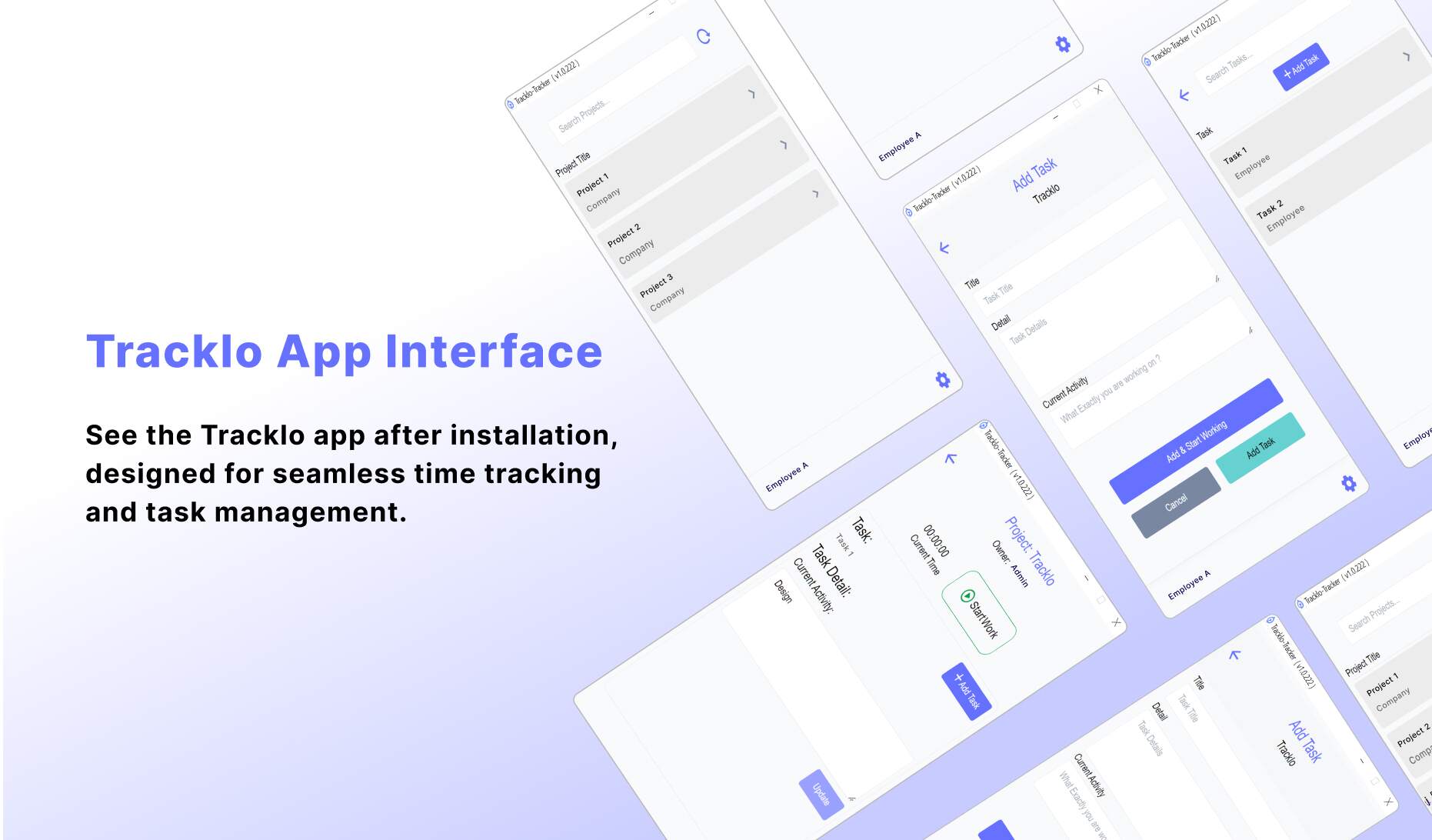 Tracklo app interface with heading and description
